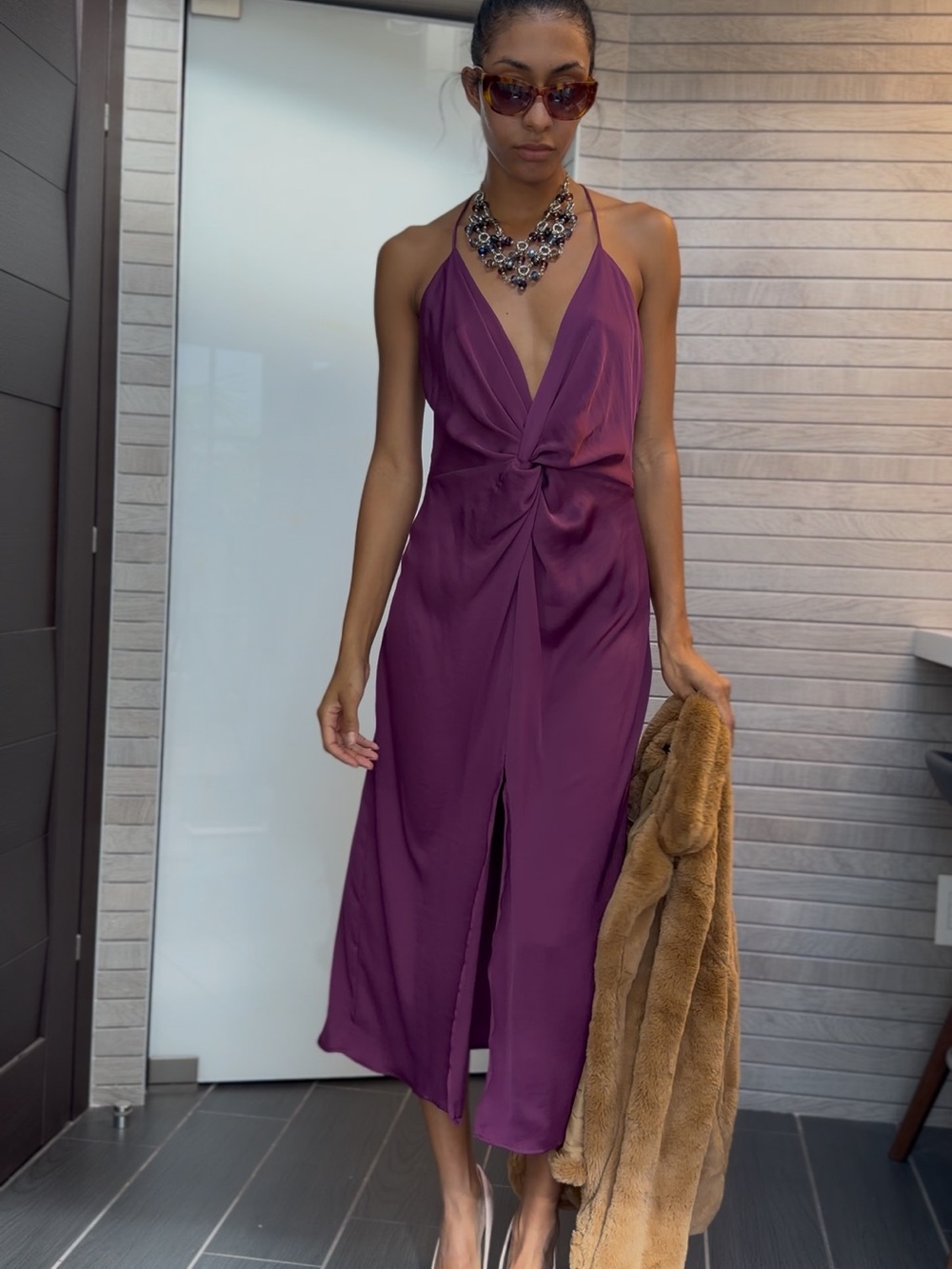 Zara Plum Twist-Front Midi Dress